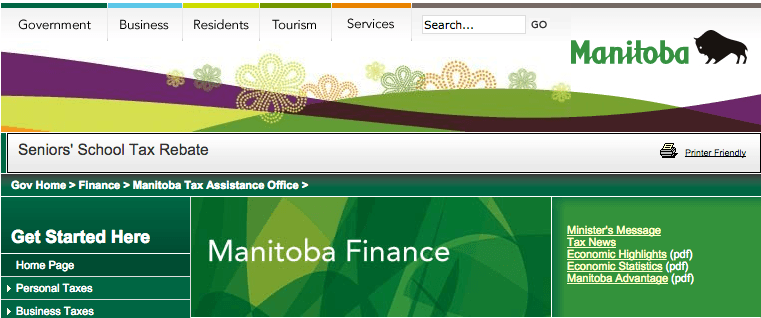 Manitoba Seniors Property School Tax Rebate 2014