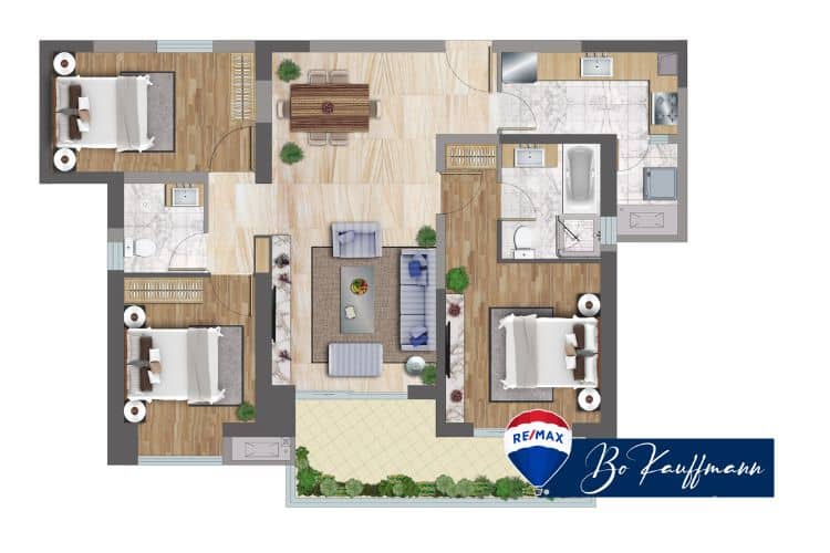 Floor plan of multi bedroom apartment